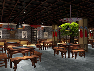 3d中式餐饮店酒家模型