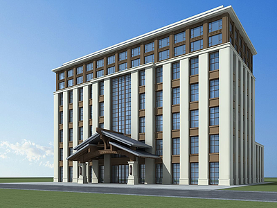 3d新中式酒店大楼模型