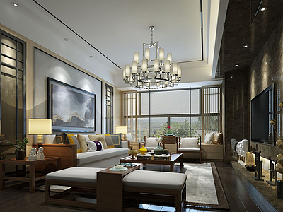3d中式客厅家具组合模型