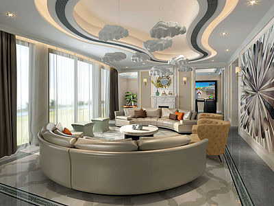 3d现代客厅半圆形皮沙发模型