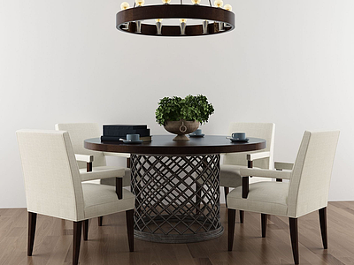3d美式风格餐桌椅组合模型