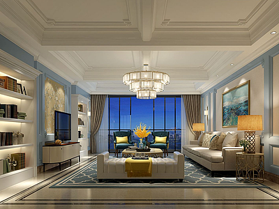3d现代大客厅沙发组合模型