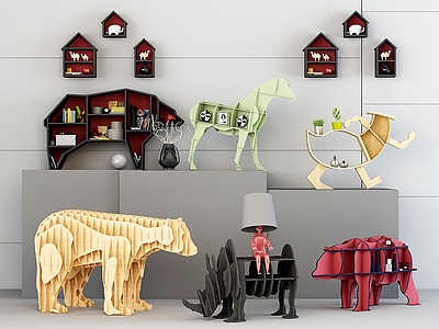 动物几何装饰柜模型3d模型