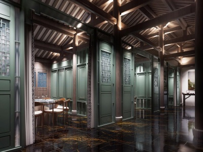 3d中式餐厅走廊模型