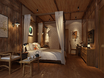 3d古式民宿卧室模型