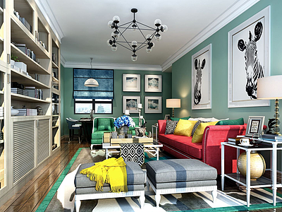 现代沙发斑马壁画主题客厅模型3d模型