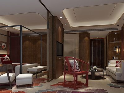 3d新中式卧室客厅模型