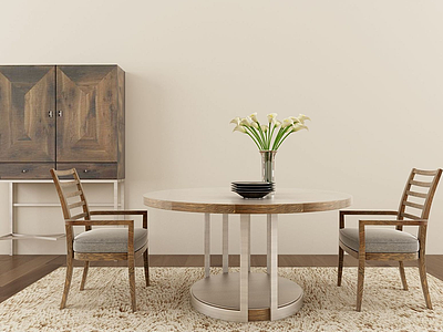3d现代实木餐桌椅组合模型