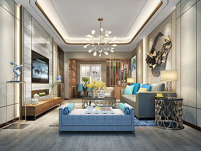 3d现代客厅皮沙发模型
