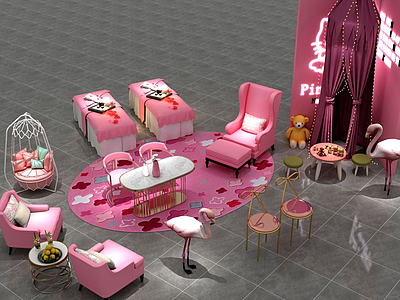 3d粉色美容展厅模型