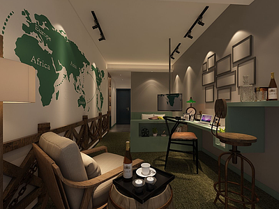 国际航线壁画特色客厅模型3d模型