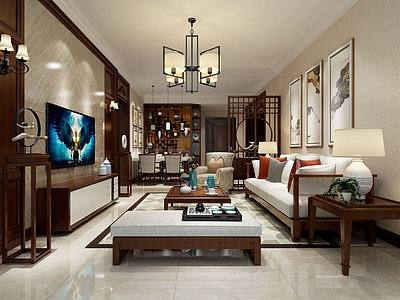 中式家具摆设客厅模型3d模型