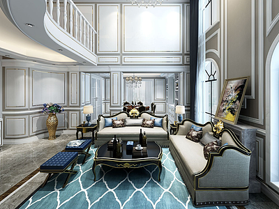 欧式别墅客厅3d模型