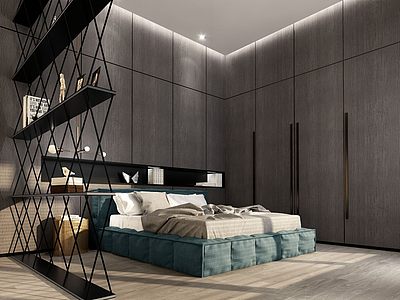 3d简约空间卧室模型