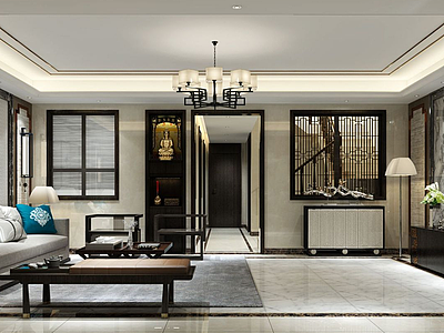 3d中式客厅佛堂模型