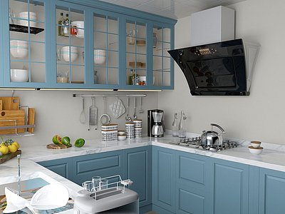 现代蓝主题风格厨房模型3d模型