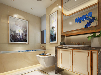 中式简约洗手间模型3d模型