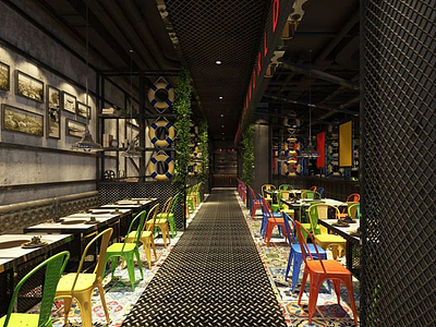 3d竹藤绿植特色餐厅模型