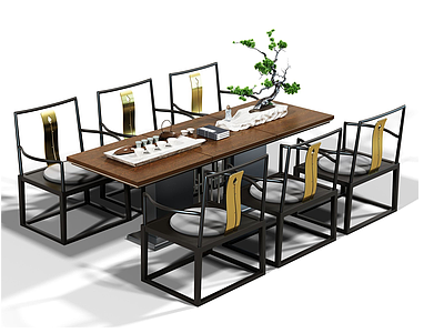 3d创意桌椅泡茶桌椅组合模型