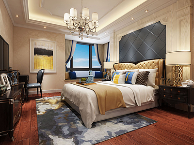 3d现代彩绘地垫主题卧室模型