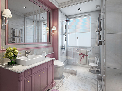 3d时尚粉色边框镜子卫生间模型