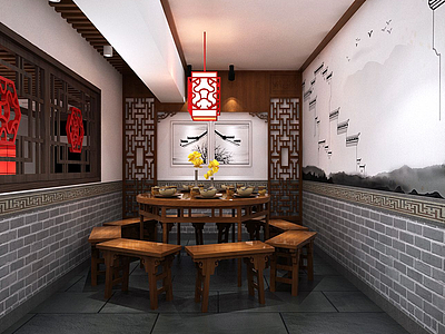 3d面馆餐厅中式门头模型