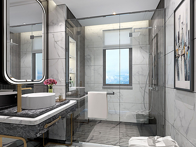 3d现代卫生间洗浴室模型