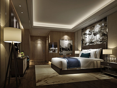 3d现代实木家具组合卧室模型