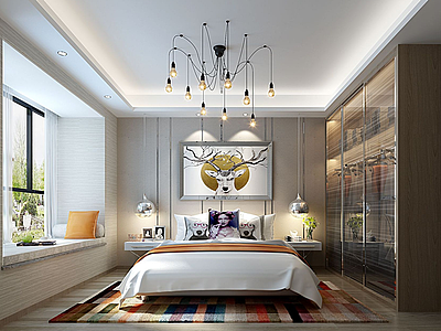 羚羊壁画主题卧室模型3d模型