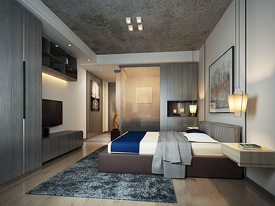3d简约简易中式卧室模型
