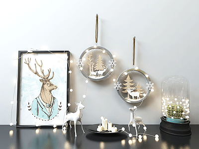 3d麋鹿圣诞鹿装蜡烛饰灯墙饰模型