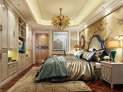 欧式金色主题卧室模型3d模型