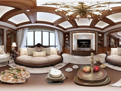 3d美式风格客厅三人沙发模型