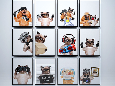 3d猫狗动物装饰画模型