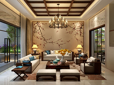 3d东南亚风格组合沙发茶几模型