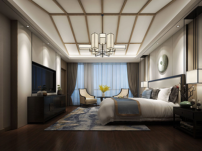 3d现代卧室方形吊灯台灯模型