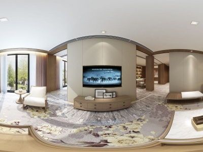 3d新中式客厅花色地毯模型
