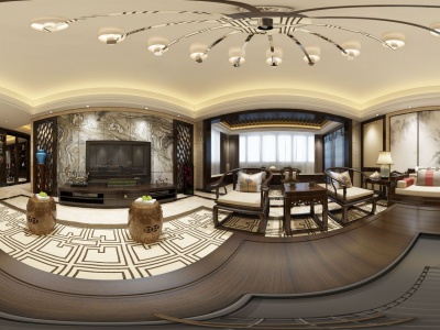 3d中式客厅长廊桌椅模型