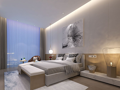 3d中式简约生活卧室模型
