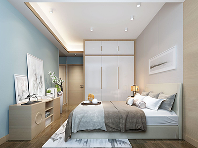 3d现代简约衣柜床组合卧室模型