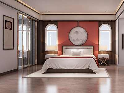 现代卧室半圆窗组合衣柜模型3d模型