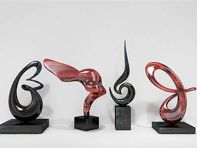 现代雕塑四组摆件模型