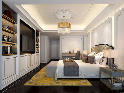 3d现代新中式卧室模型