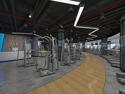 3d健身房健身区有氧训练区模型