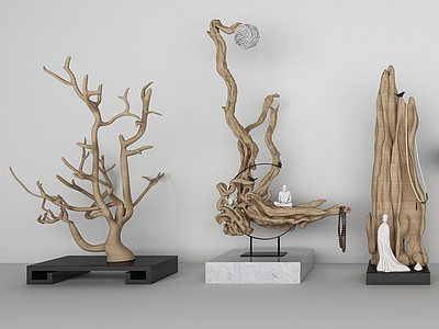 3d新中式木雕树根根雕模型