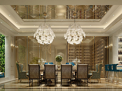 3d圆环花束吊灯中式大餐厅模型