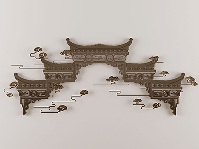 新中式金属镂空墙饰挂件模型3d模型