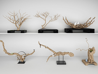 3d木雕树根根雕样品展示模型