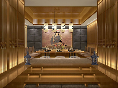 3d日式风格餐厅包间模型
