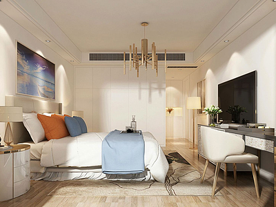 3d现代简约温馨小卧室模型